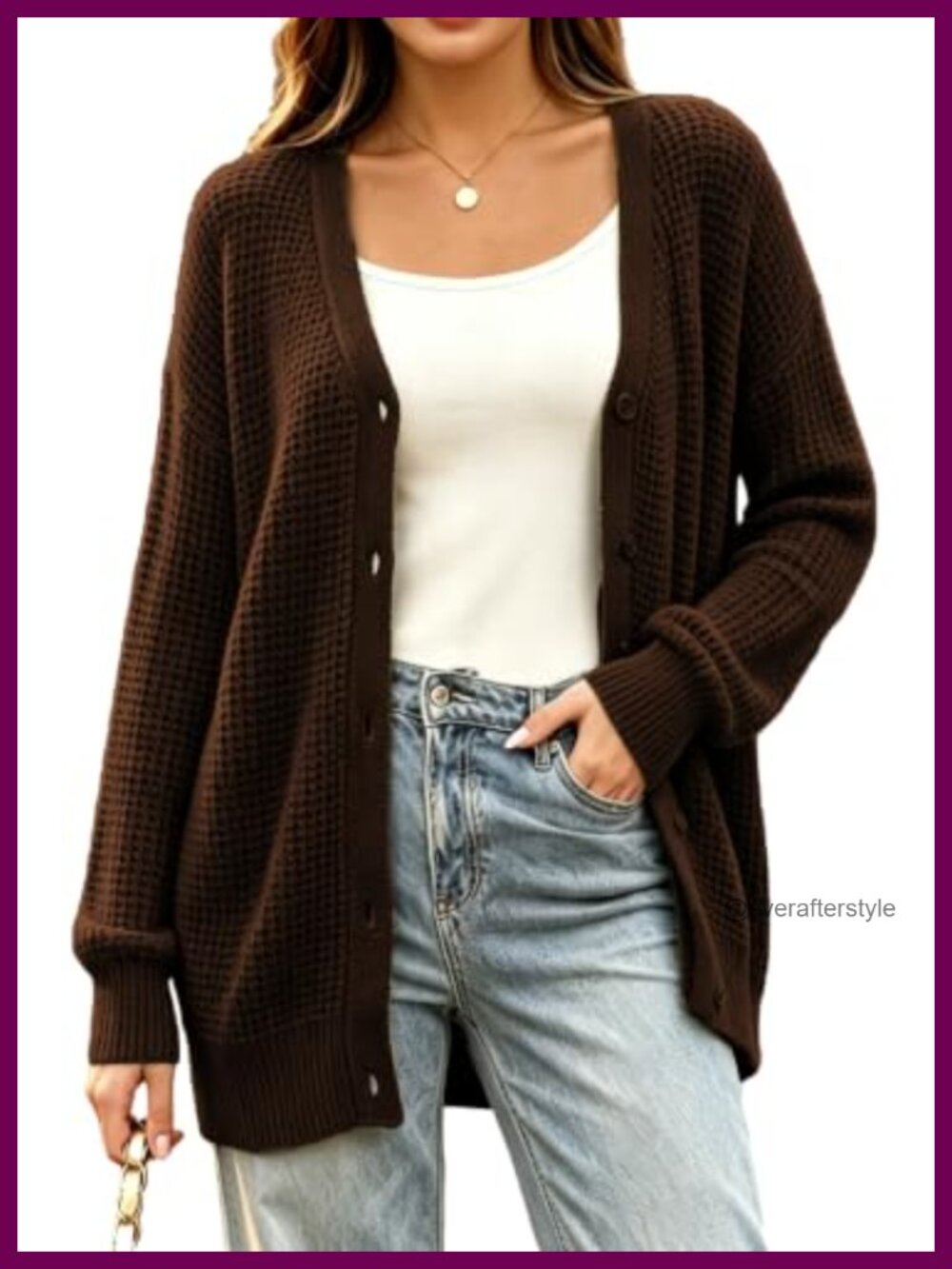 Womens Chunky Knit Cardigan Button Up V Neck Oversized Sweater Coat